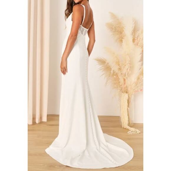 LULU'S SZ S White Confident Romance Plunge V-Neck Sleeveless Maxi Dress NEW B38 - Picture 2 of 6